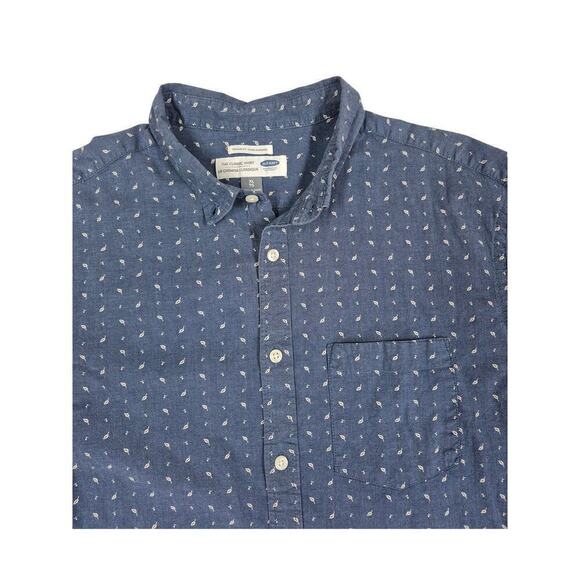 Old Navy Mens Sz XL Classic Shirt Coupe Standard Muted Navy Blue Calico Print - Picture 2 of 6